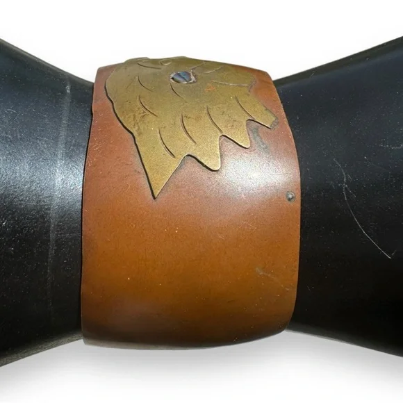 Vintage Mexican Brass and Copper Abalone Inlaid Cuff Bracelet - Picture 4 of 6